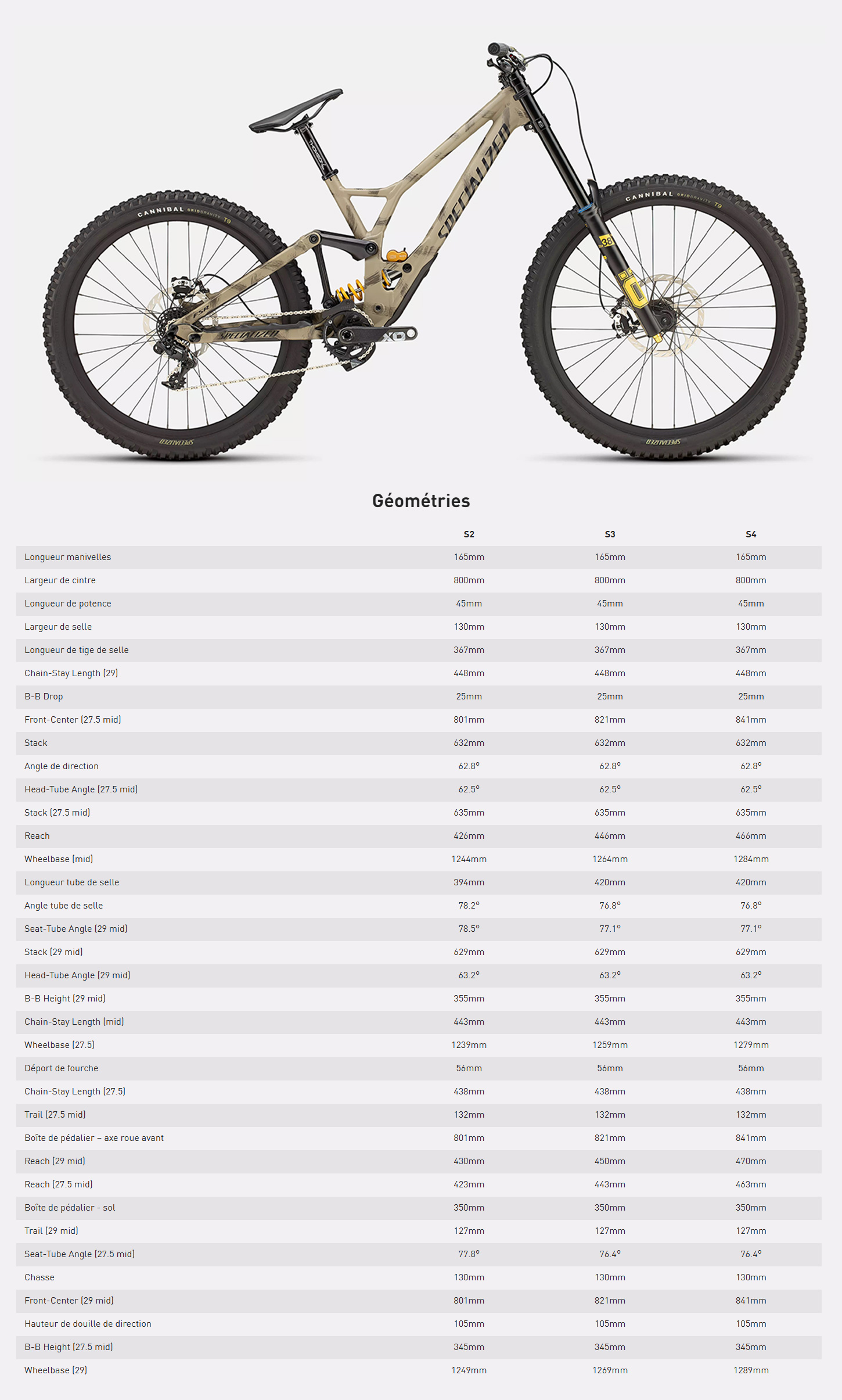 Guide de taille du vélo Demo Race année 2026